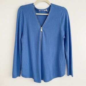 Soft Surroundings Zip Sweater Ribbed Soft Stretchy Baby Blue Periwinkle Large L